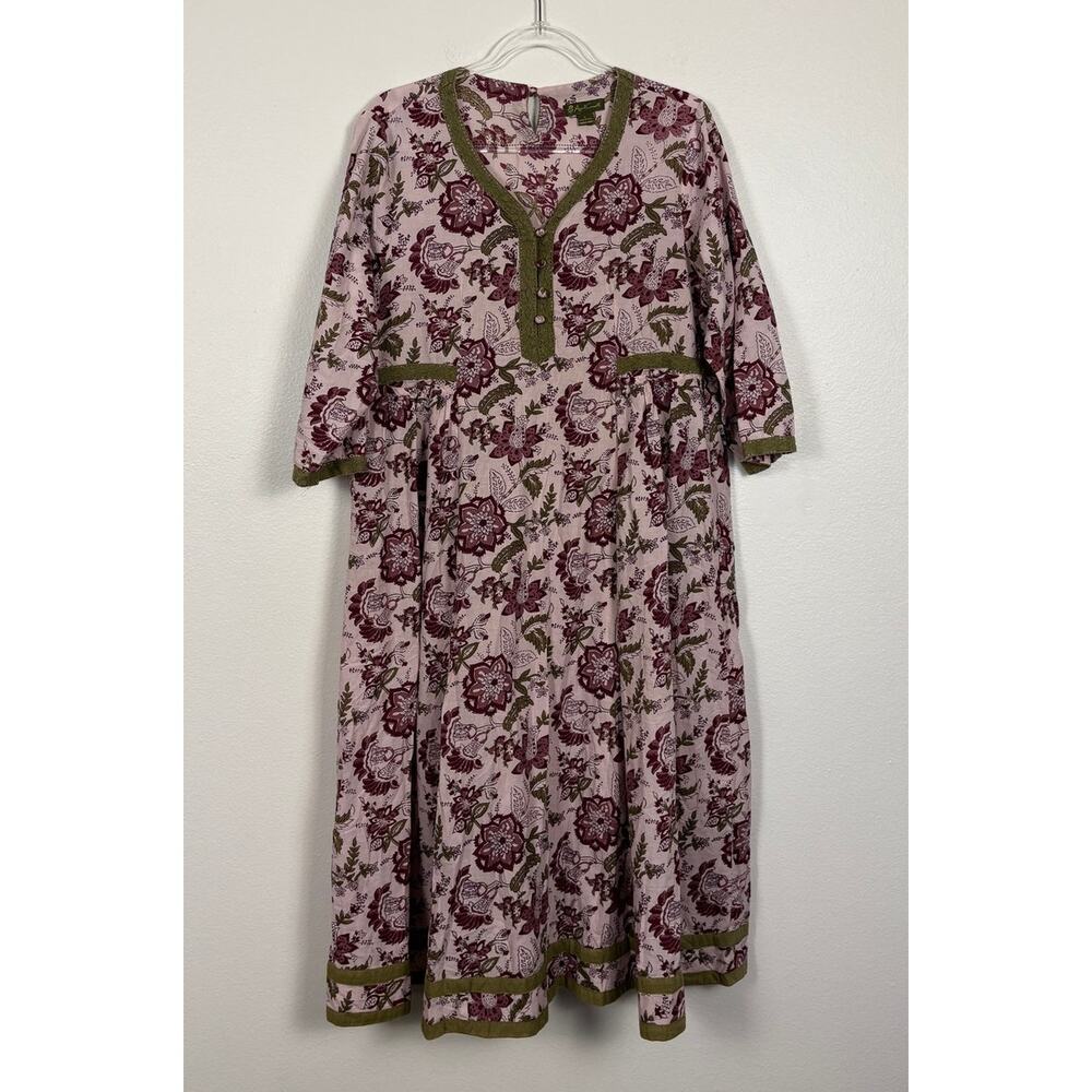 April Cornell All Over Floral Button Front Quarter Sleeve Maxi Dress Large